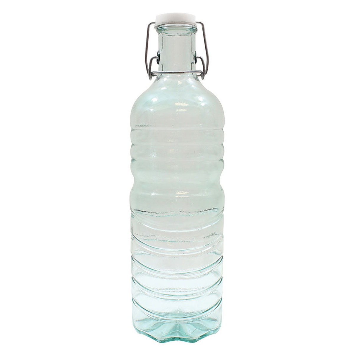Tablecraft 6632 Authentic Collection 1.5-liter recycled green tint glass water bottle with wire bail lid and white plastic stopper