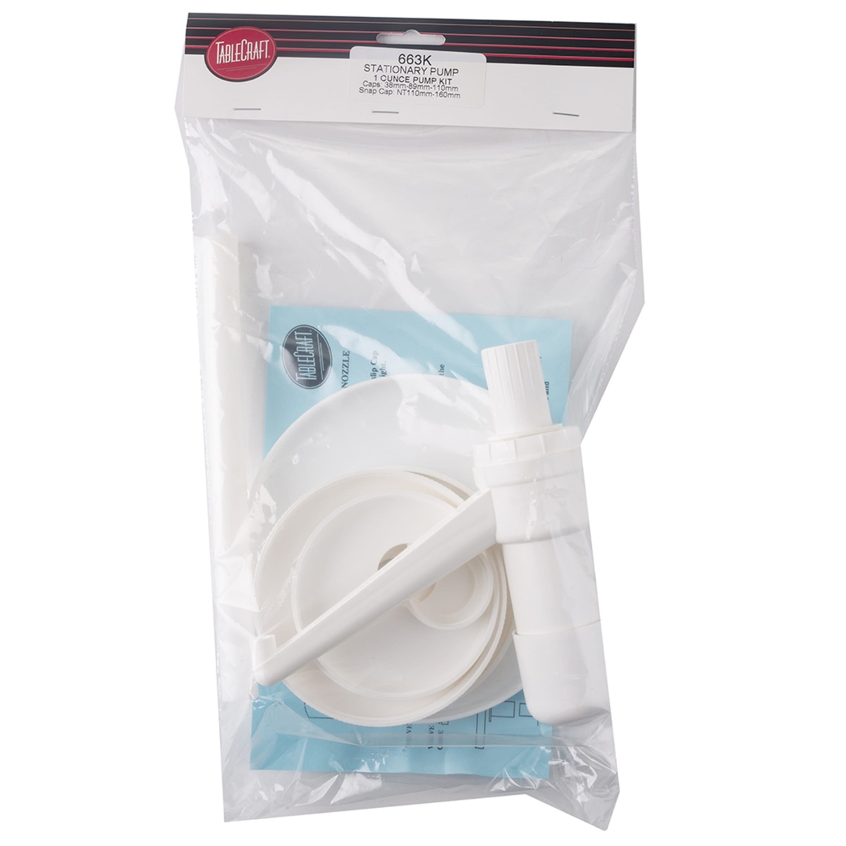 Tablecraft 663K pump kit in sealed retail packaging showing all included components