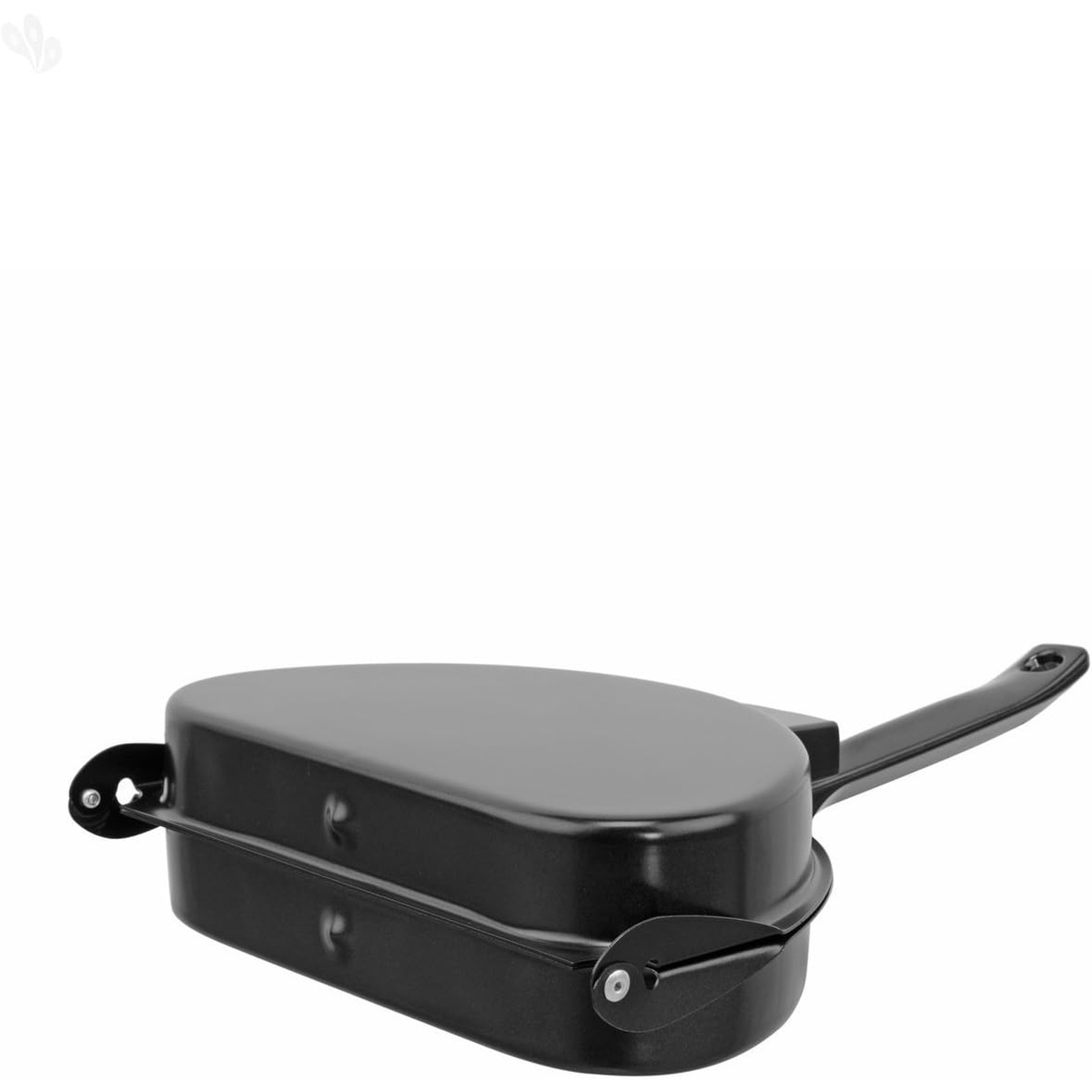 Norpro 664 nonstick omelet pan shown closed and folded, displaying the compact profile and locking latch