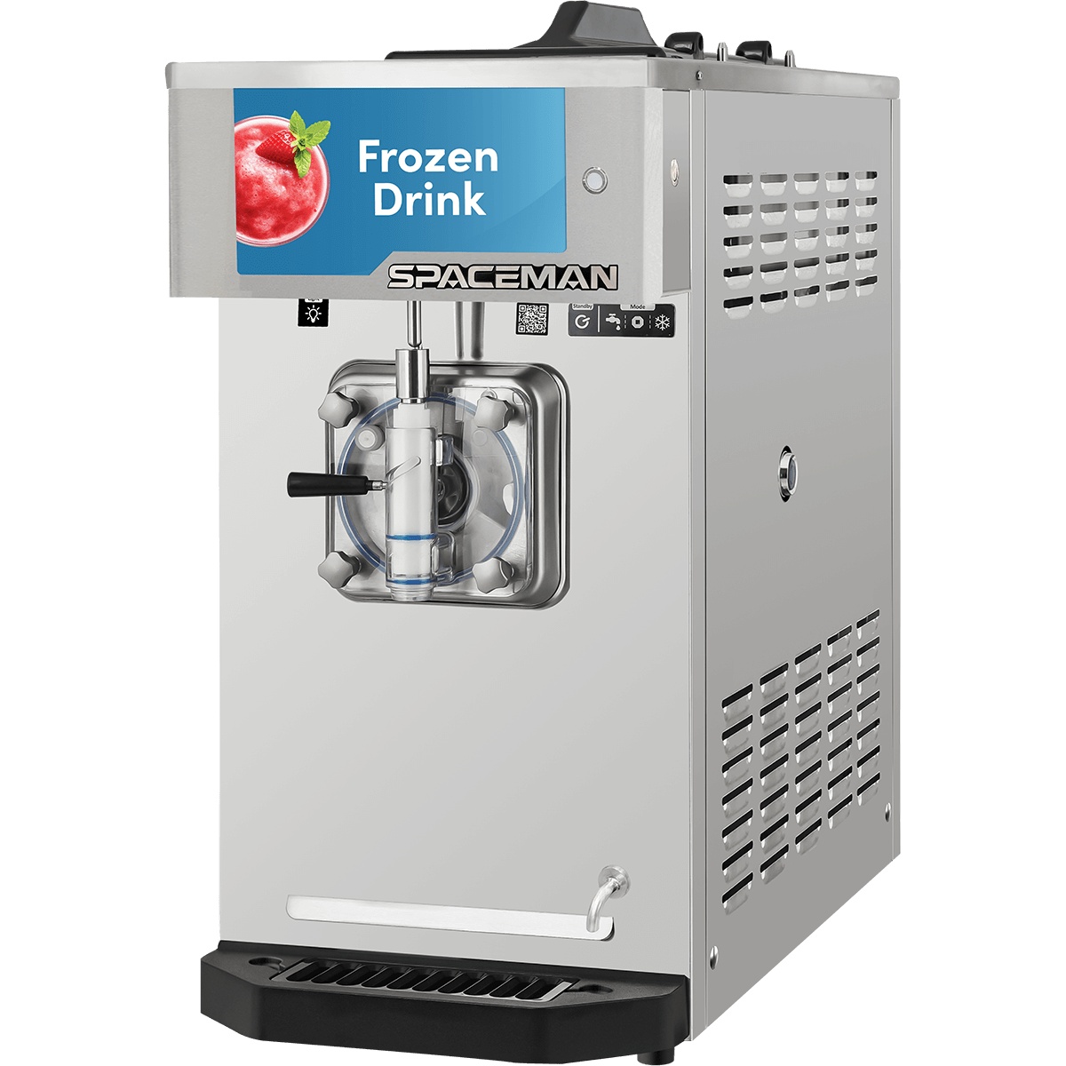 Spaceman USA 6650-CL countertop frozen drink machine front view with dispensing door