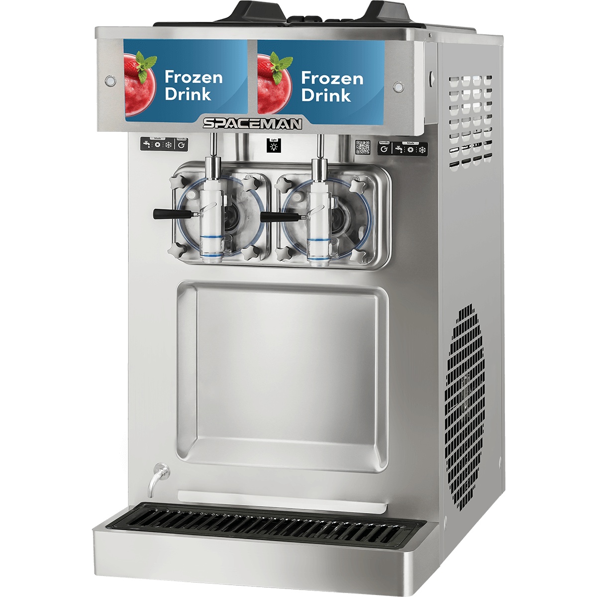 Front view of the Spaceman 6695-CL frozen drink and shake machine with dual dispensing heads