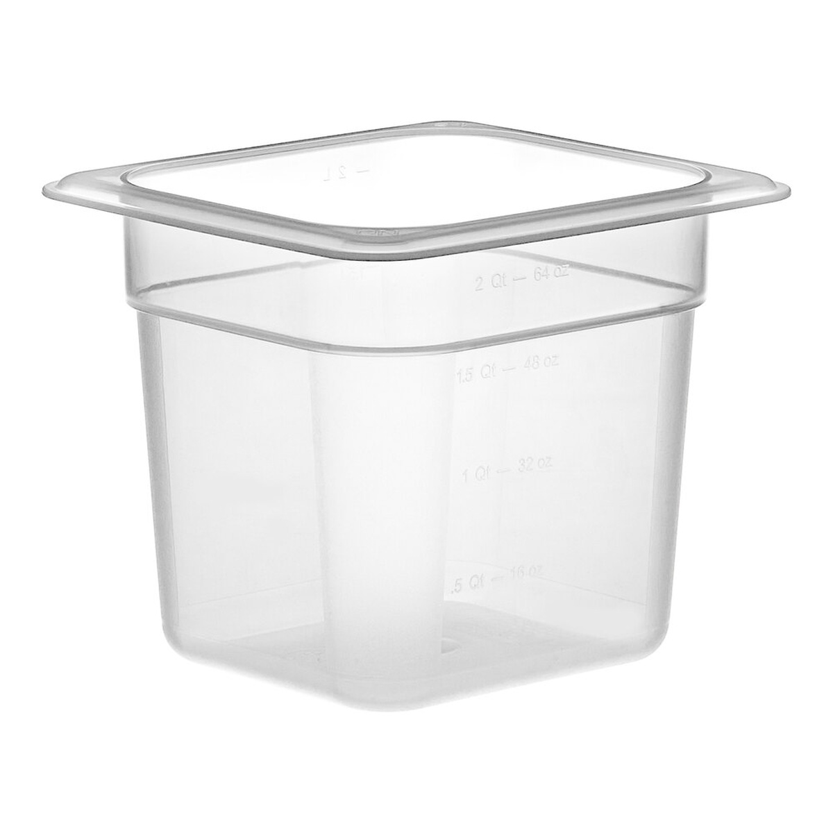 Cambro 66PP190 1/6 size translucent polypropylene food pan showing molded-in measurement graduations