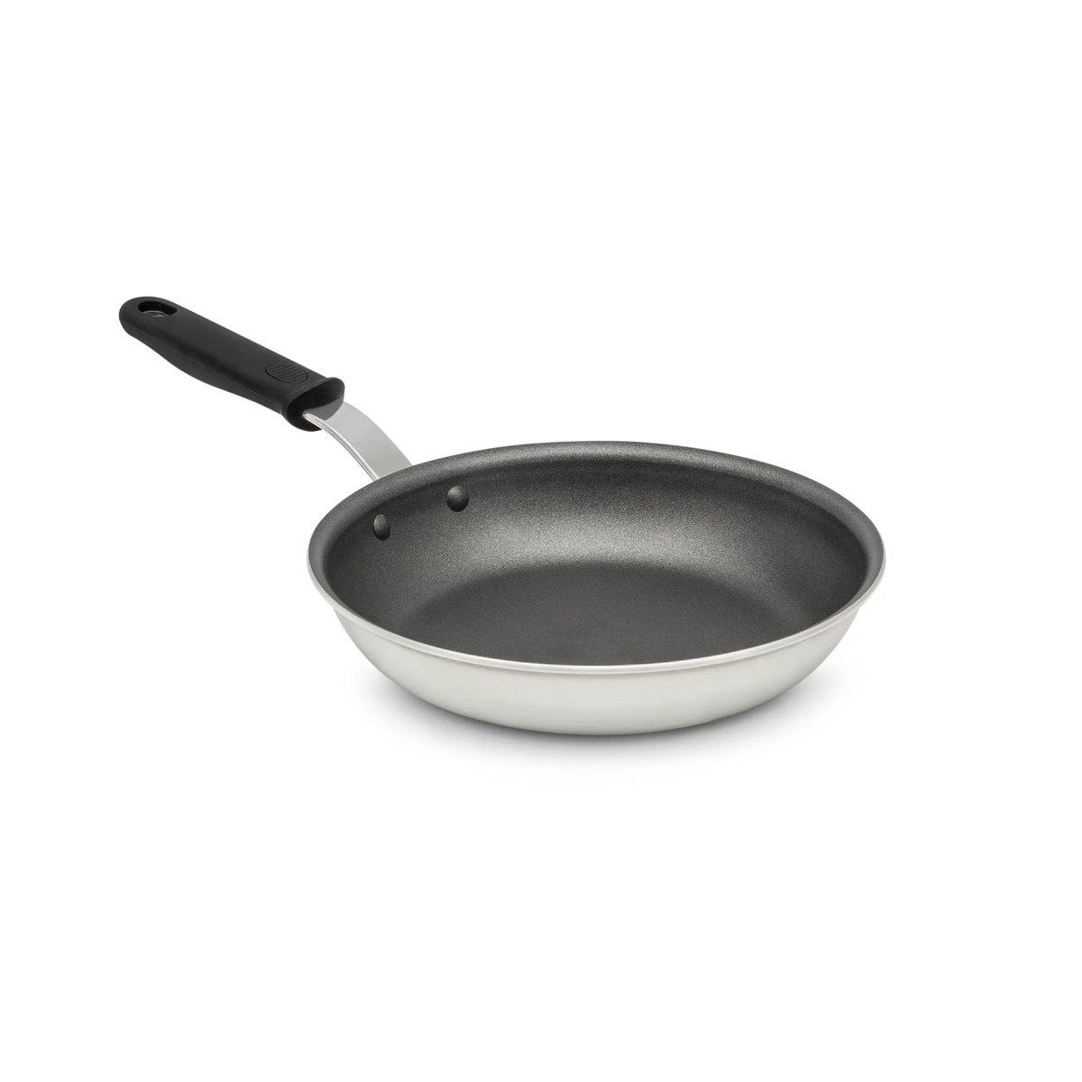 Vollrath Wear-Ever 8-inch fry pan top-down angled view showing dark SteelCoat x3 nonstick cooking surface and riveted silicone handle
