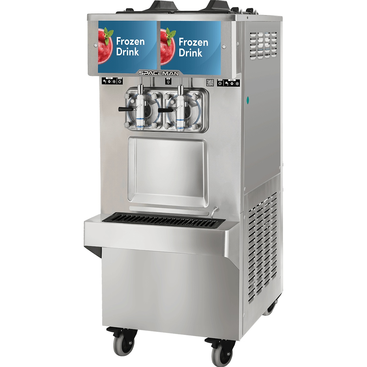 Front view of Spaceman 6795-CL frozen drink and shake machine with dual dispensing doors