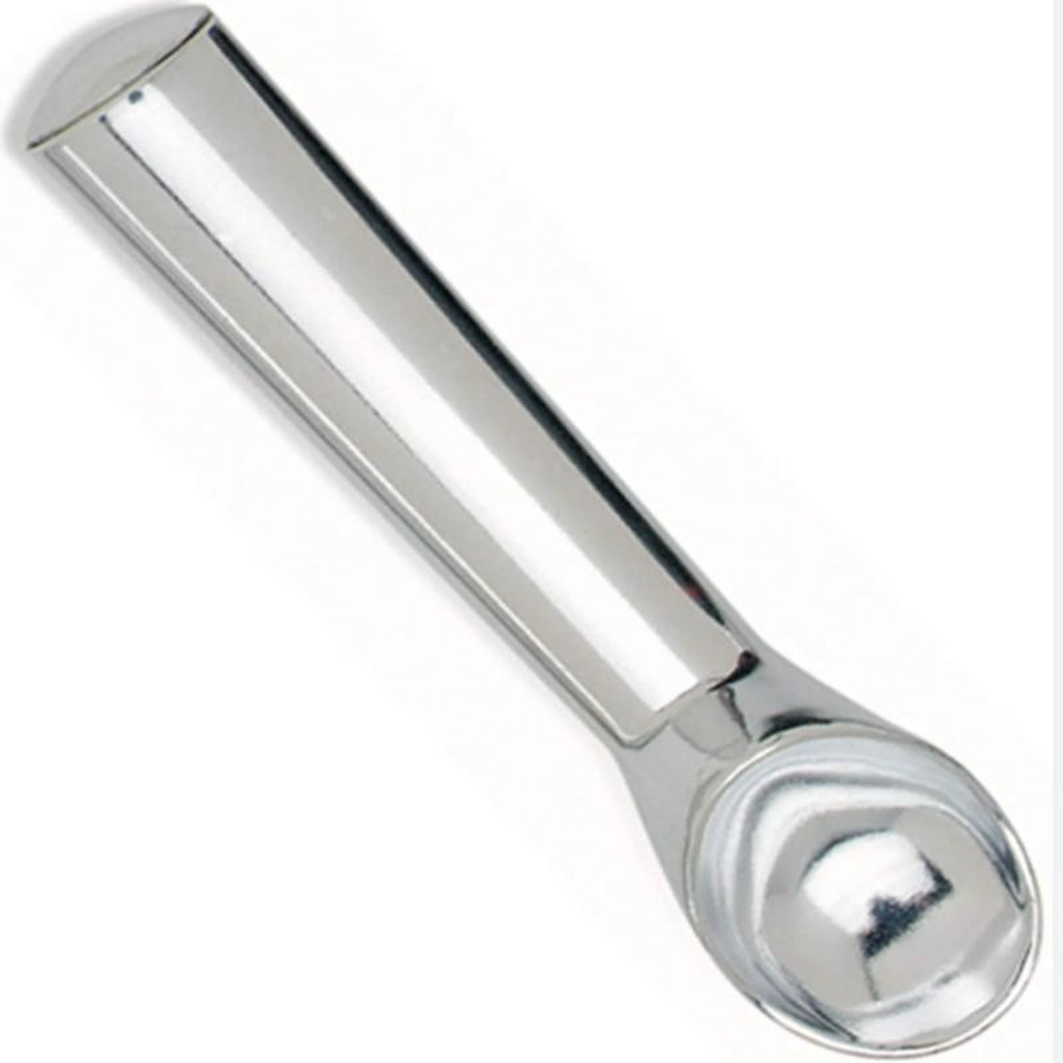 Norpro 681 Anti-Freeze Ice Cream Scoop in polished silver, 7-inch length, shown from above on a white background