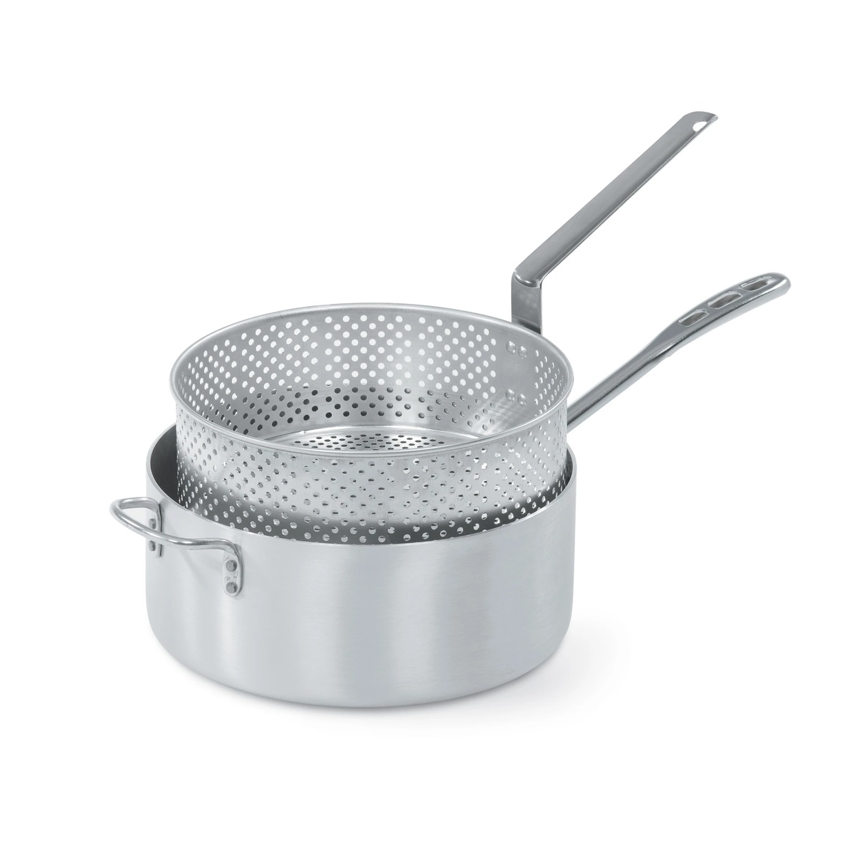 Vollrath Wear-Ever 12 Qt. aluminum fry pot with perforated fryer basket and plated handles
