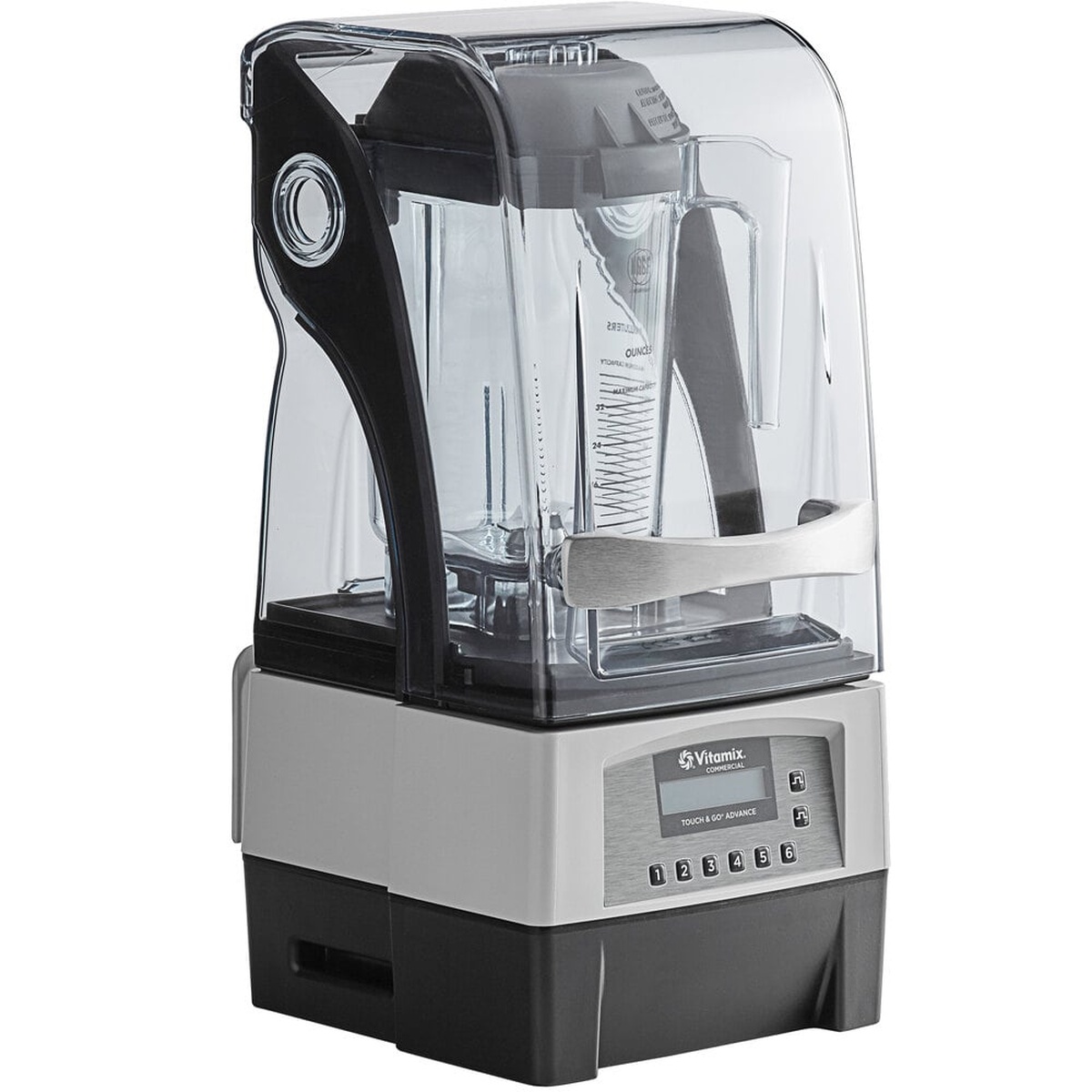 Vitamix Touch & Go Advance commercial blender with sound enclosure and 32 oz container