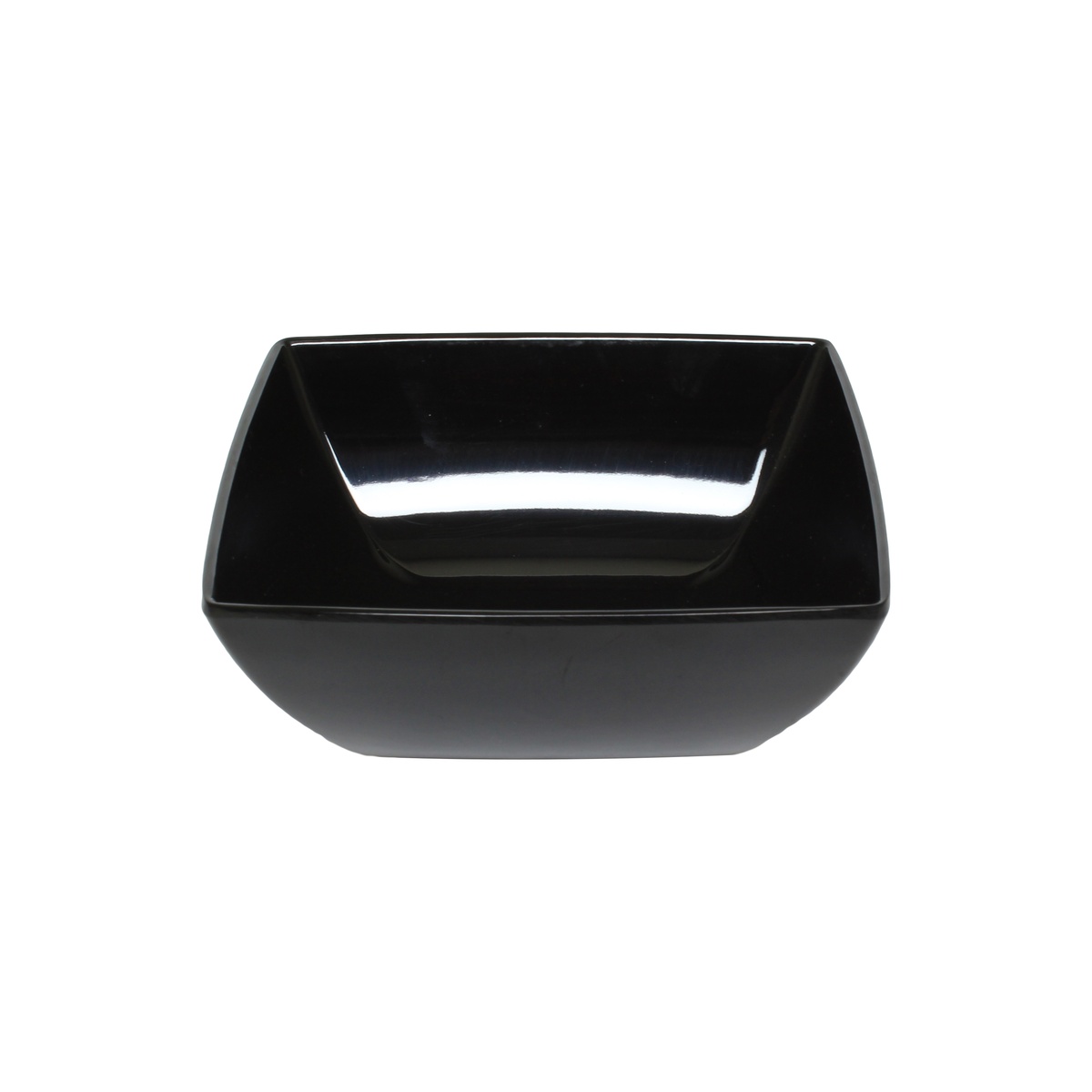 Thunder Group 69007BK Classic Black 40 oz. square melamine bowl, 7-1/8 inch, viewed from above at an angle
