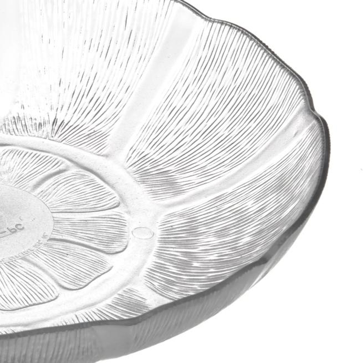 Close-up detail of Carlisle Petal Mist plate showing textured exterior surface and smooth interior