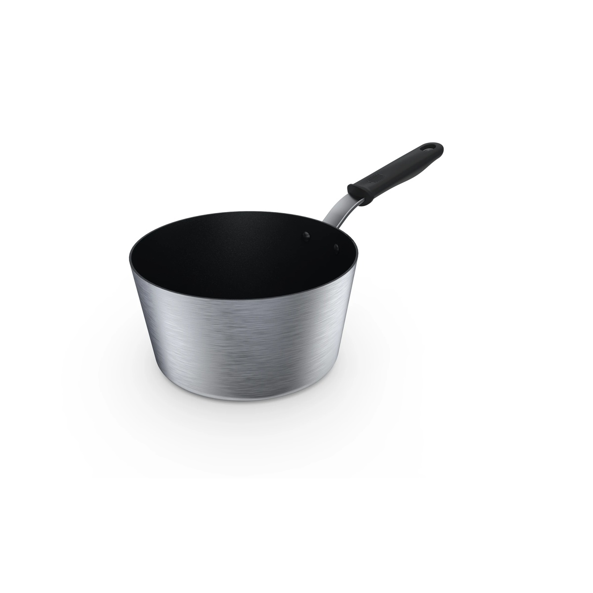 Vollrath 1.5 quart tapered aluminum saucepan with black nonstick interior and silicone handle