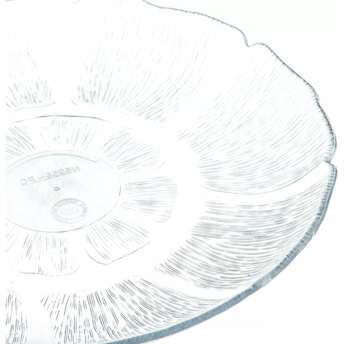 Close-up detail of Carlisle Petal Mist plate showing fine textured surface pattern and scalloped rim