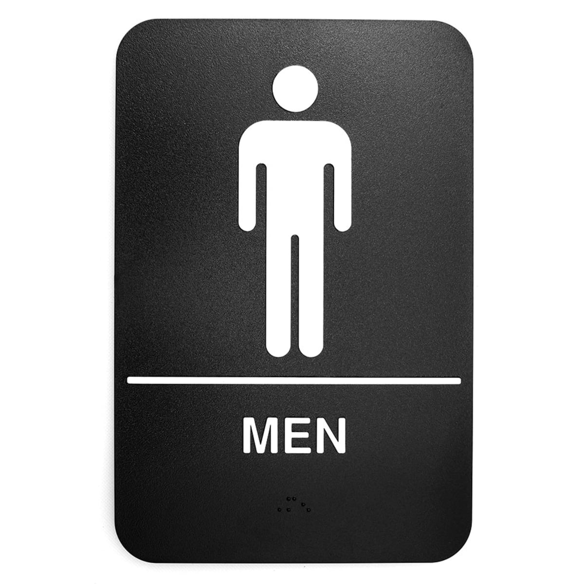 TableCraft 695635 black plastic men's restroom sign with white male symbol, MEN text, and Braille dots
