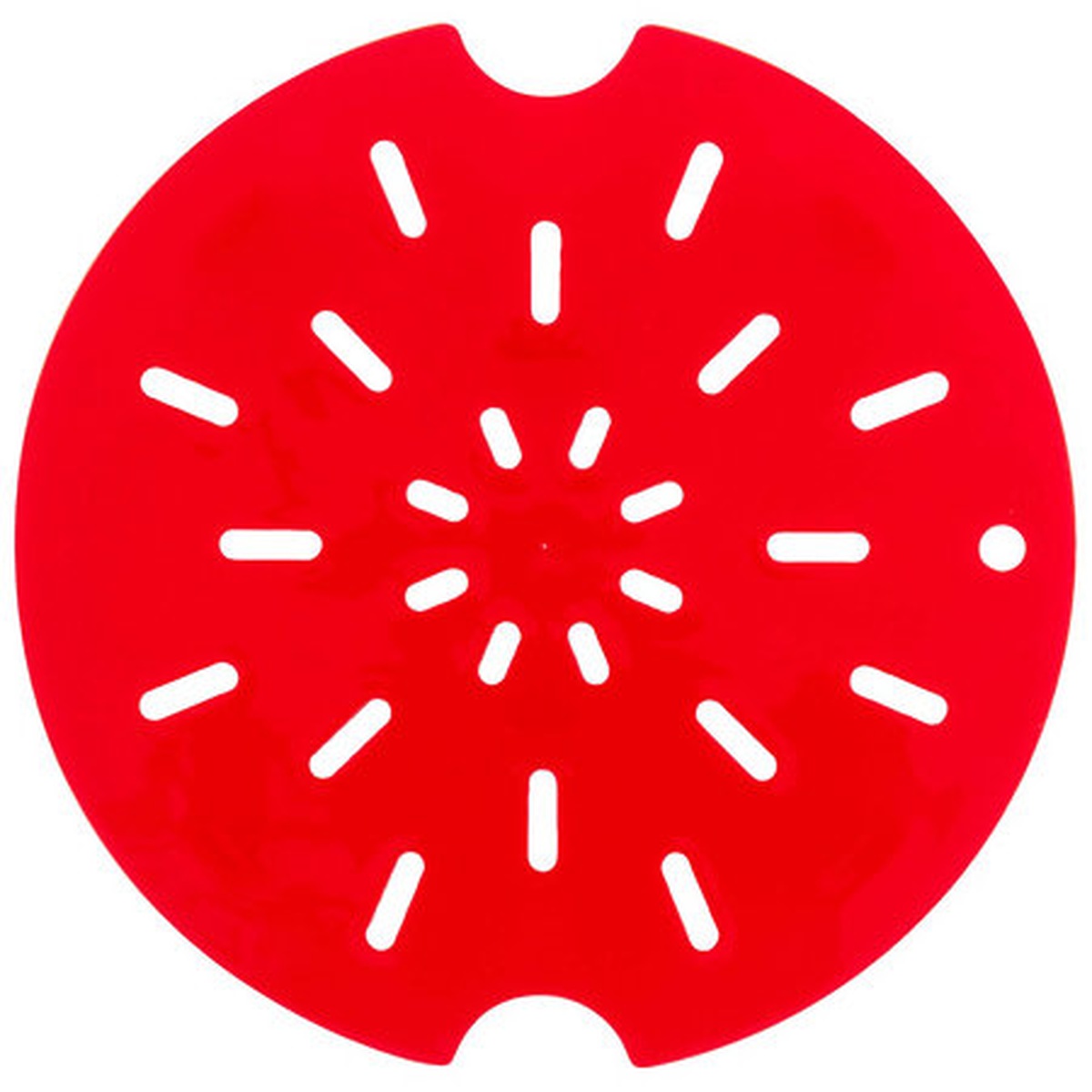 Cambro 6RFSFPDPP266 translucent red round polypropylene drain shelf with radial slot pattern
