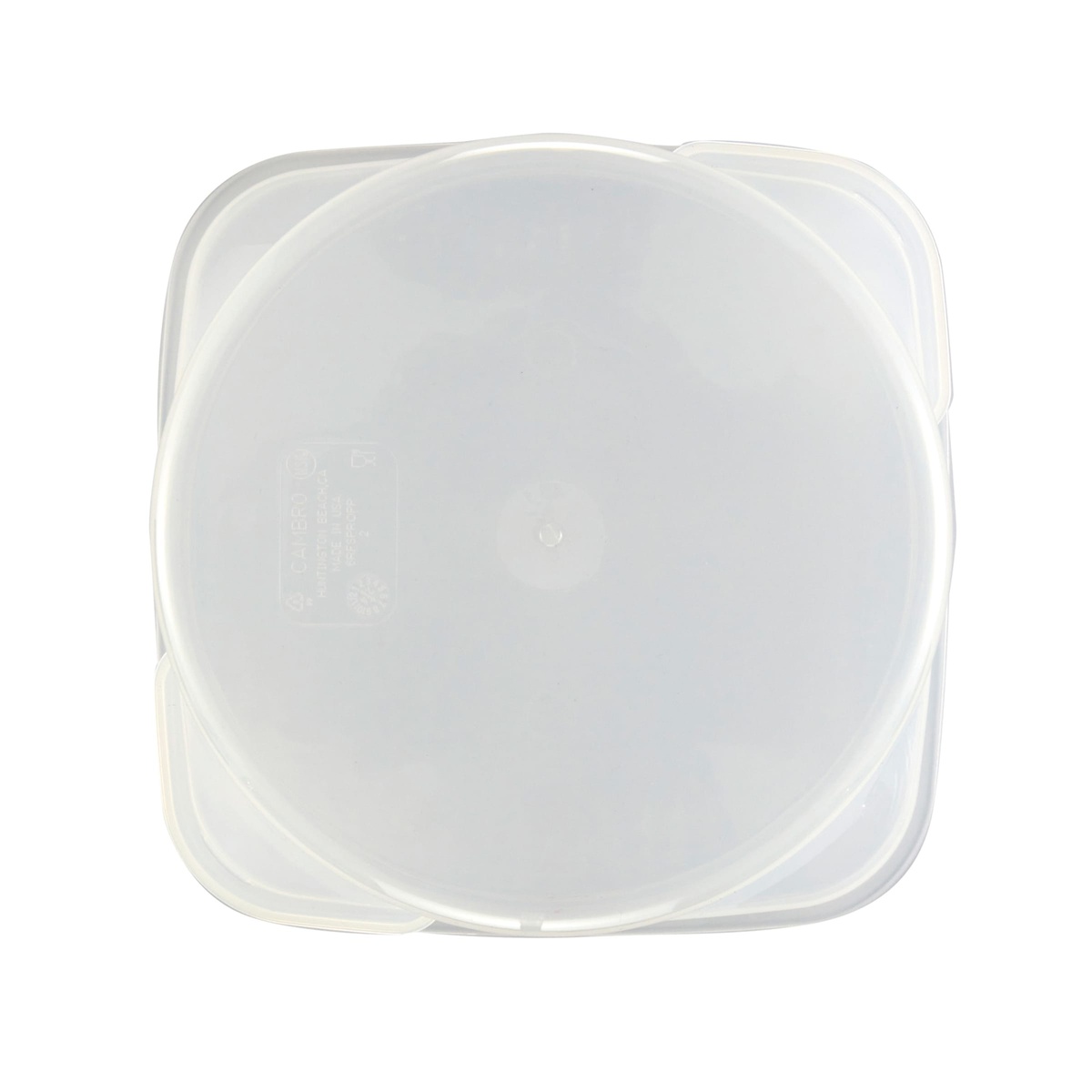 Top-down exterior view of Cambro 6-quart round food storage container showing the square-outer round-inner lid-ready rim profile