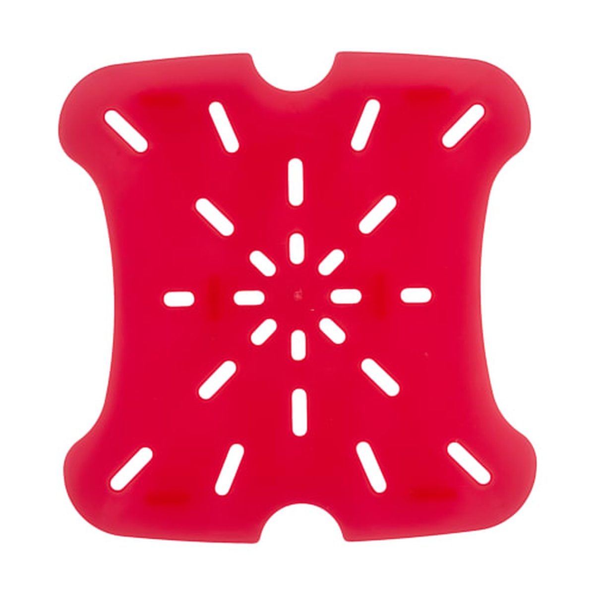 Front flat view of Cambro FreshPro red translucent polypropylene drain shelf showing slot pattern and contoured square shape