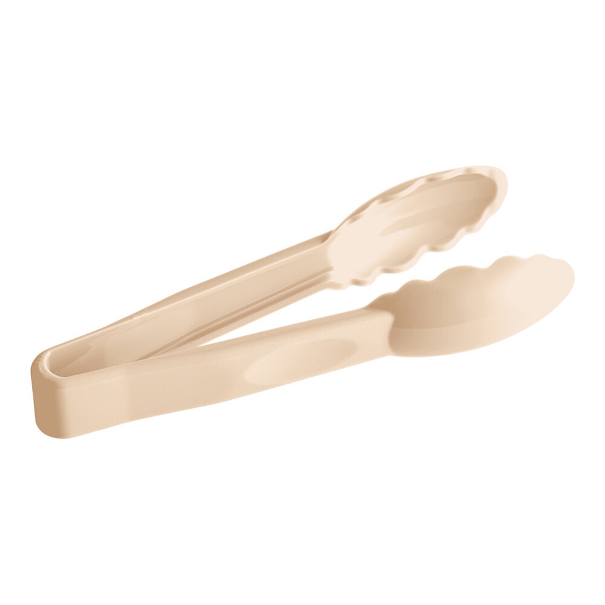 Cambro 6TGS133 6-inch beige plastic scallop grip tongs shown on white background
