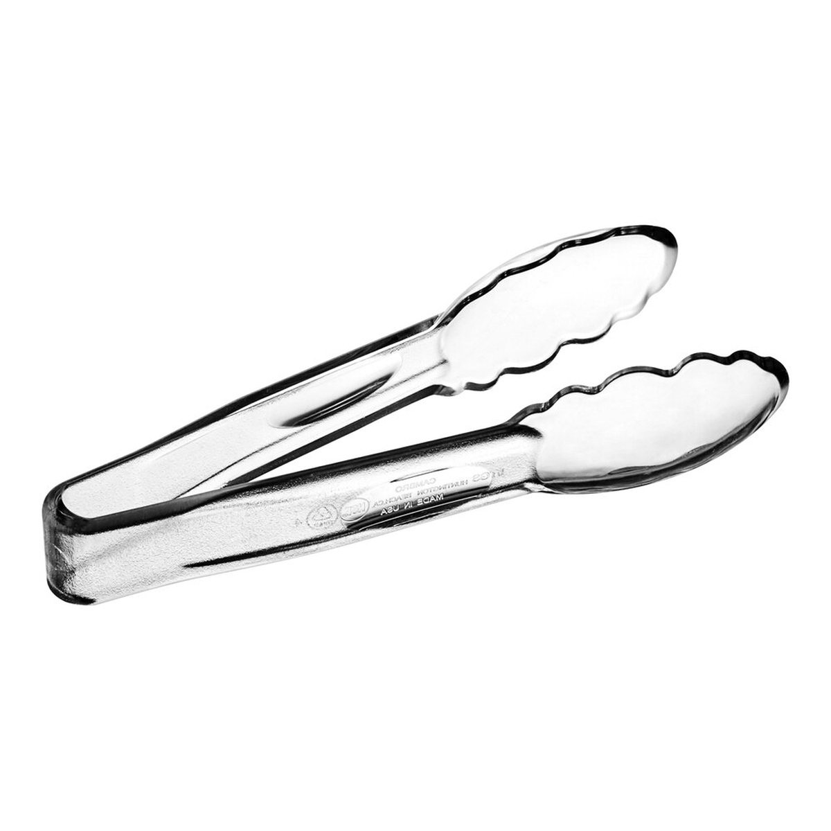 Cambro 6TGS135 Lugano 6-inch clear scallop grip polycarbonate tongs on white background
