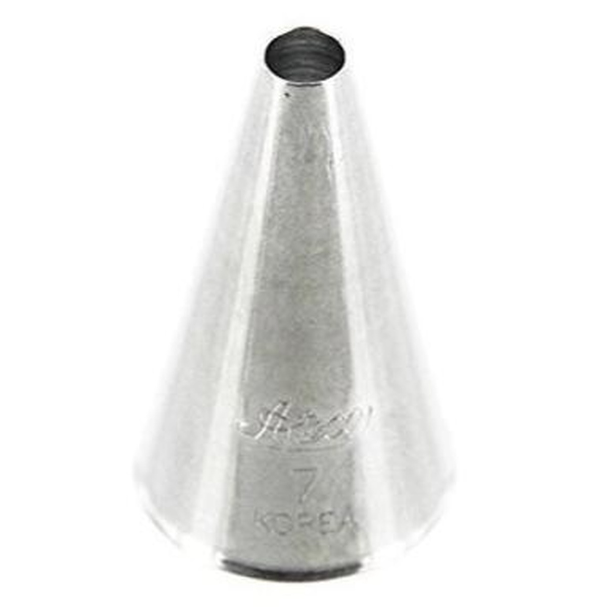 Ateco #7 stainless steel round piping tip showing conical shape with round opening