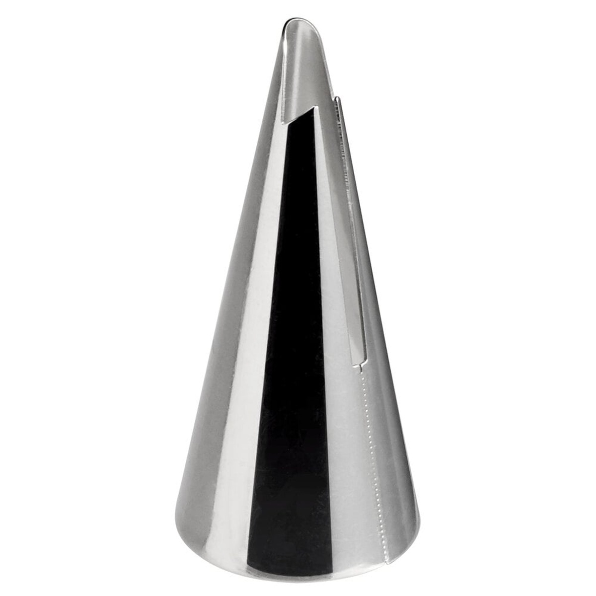 Ateco #70 stainless steel ruffle and leaf piping tip, conical shape with a narrow leaf-shaped opening at the tip