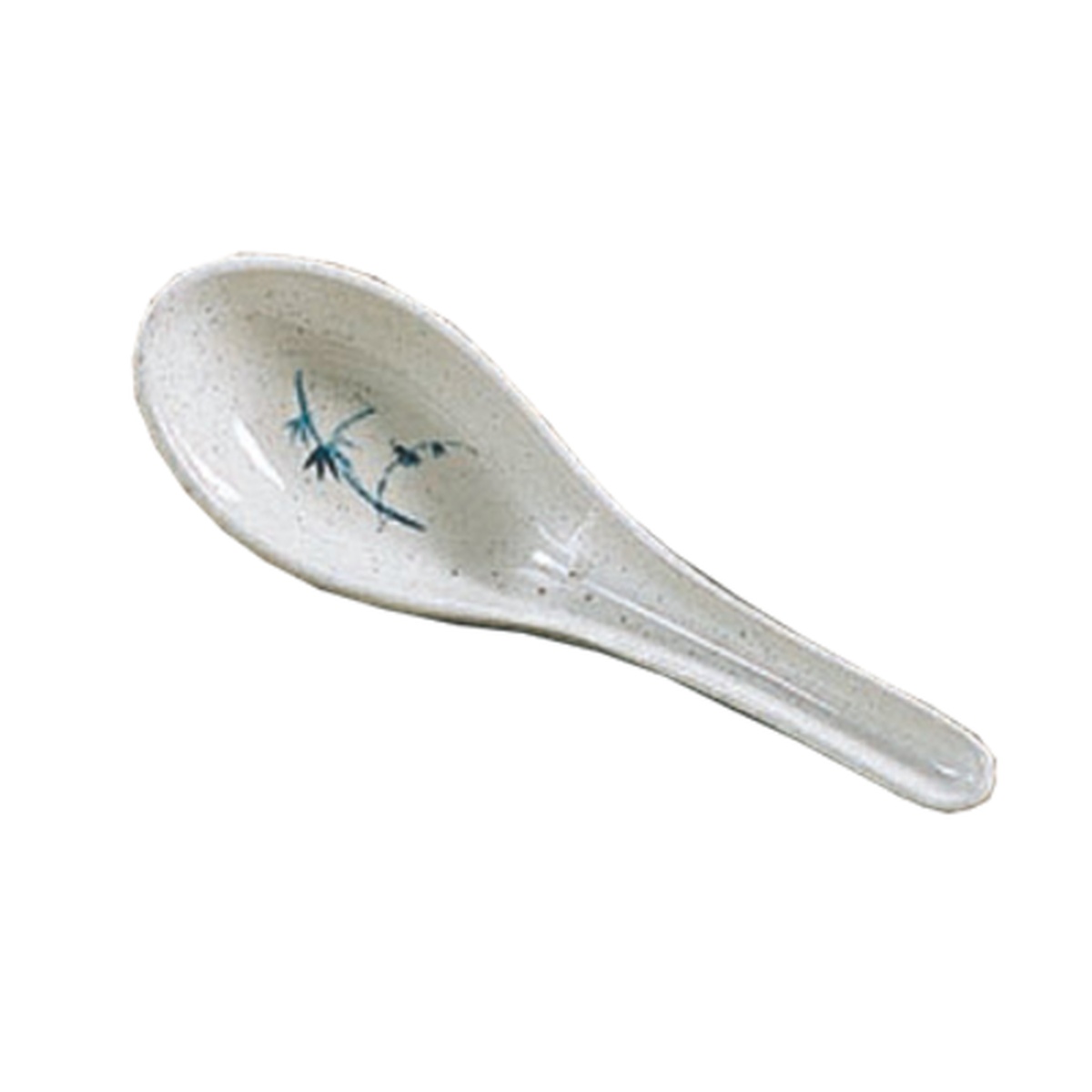 Thunder Group 7003BB Blue Bamboo melamine won ton soup spoon showing blue bamboo motif on white spoon bowl