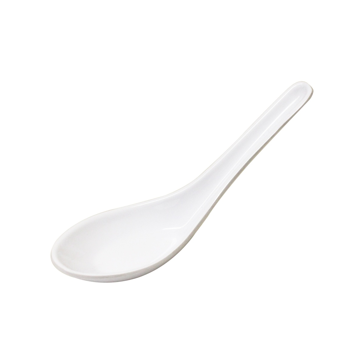 Thunder Group 7003W white melamine won ton soup spoon with deep rounded bowl and long handle