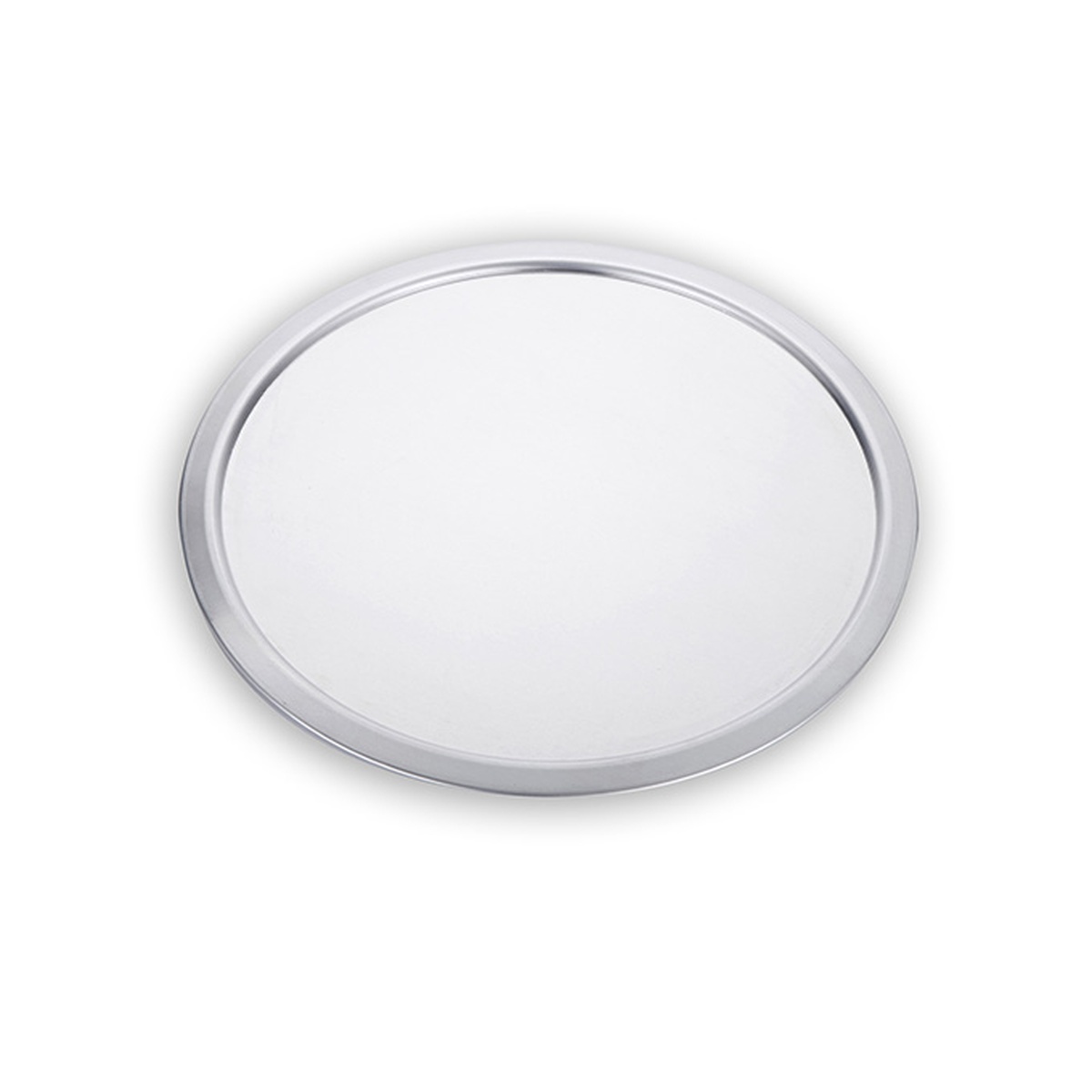 American Metalcraft 7009 round aluminum pizza pan separator lid, top view showing indent rim