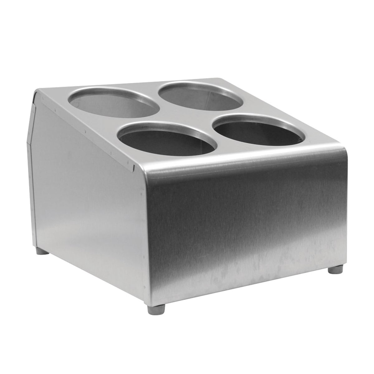 Tablecraft 7042 stainless steel two-tier flatware cylinder holder with four circular compartment openings