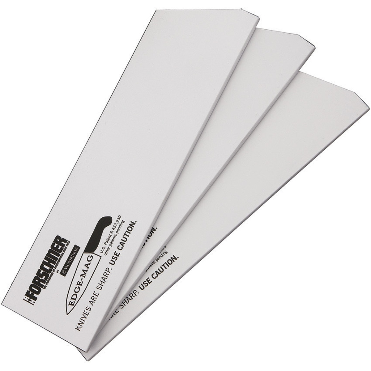 Set of three Victorinox Edge-Mag white magnetic blade protectors fanned out