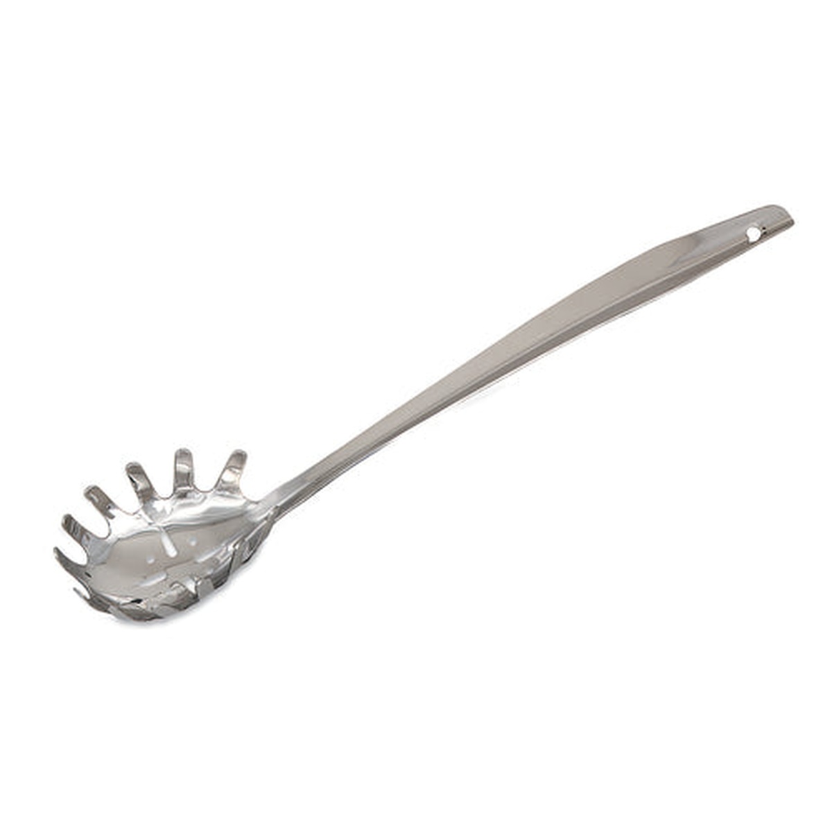 Browne USA Foodservice 71073 Stainless Steel Spaghetti Fork with mirror finish, blunted tips, and grooved handle