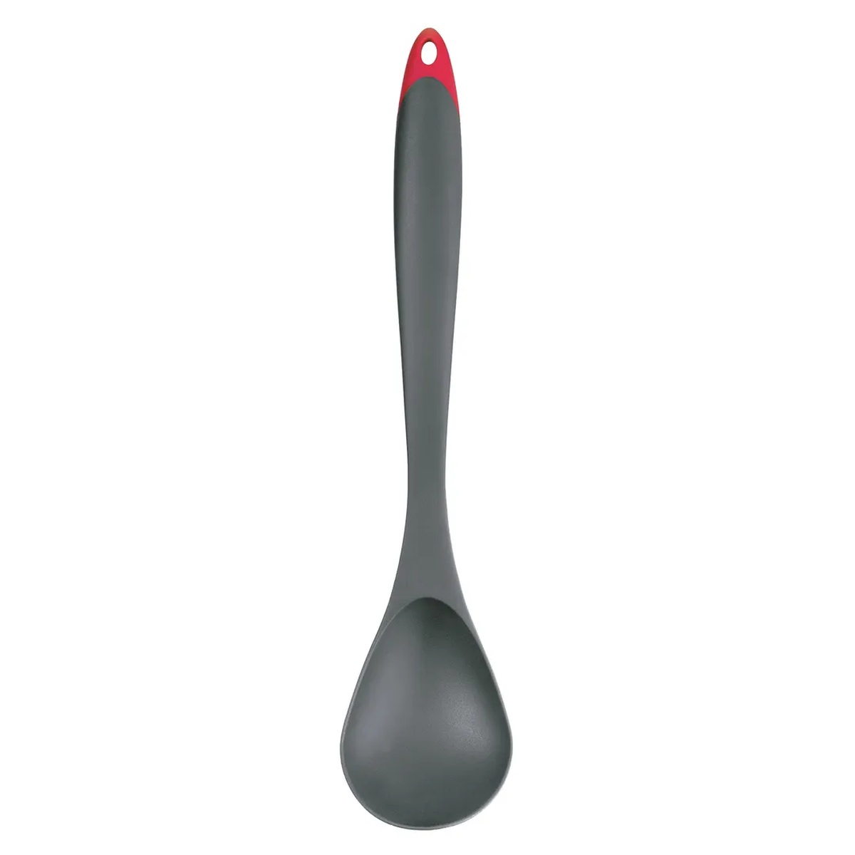 Browne USA Cuisipro Basting Spoon 7112303 in dark gray fiberglass with red hanging loop