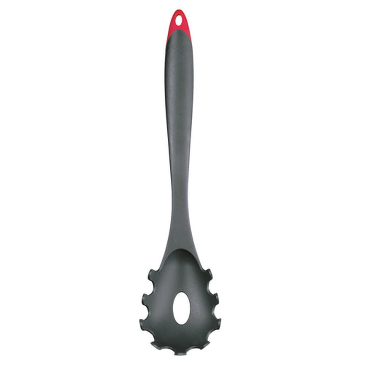 Browne USA Cuisipro 11-1/4 inch black fiberglass pasta server with red hanging loop