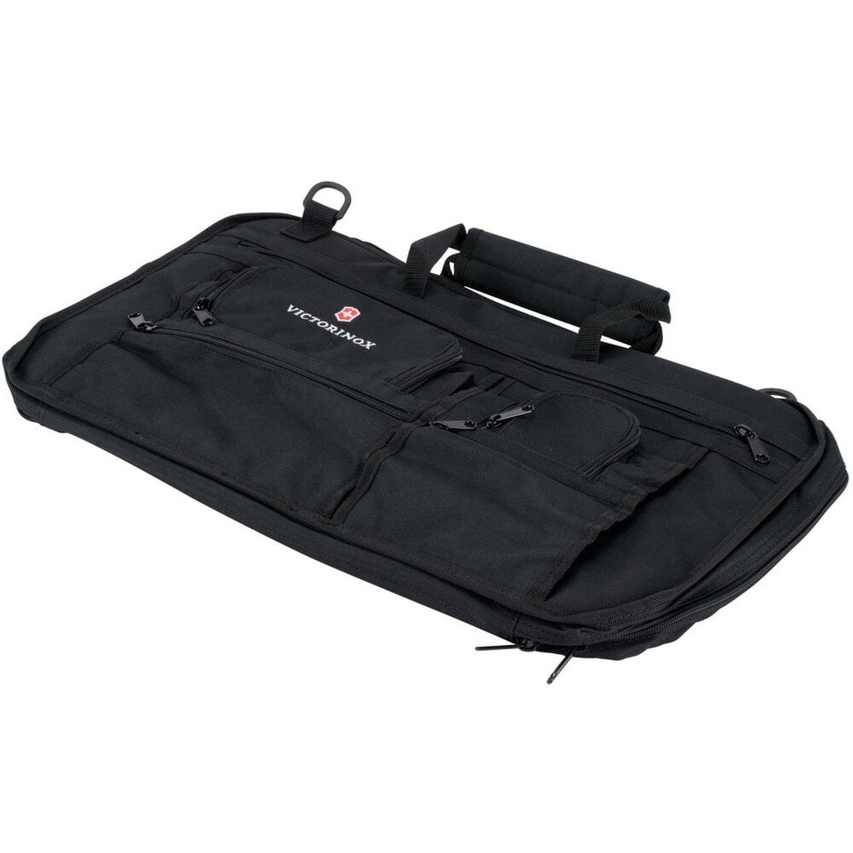 Victorinox executive knife case angled exterior view showing shoulder strap attachment and zipper closure