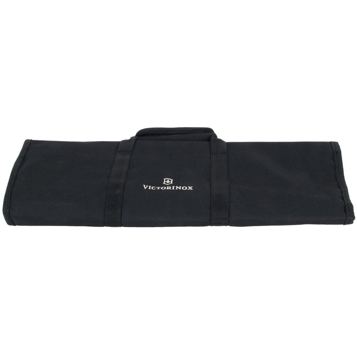 Victorinox black tri-fold knife roll closed with carry handle