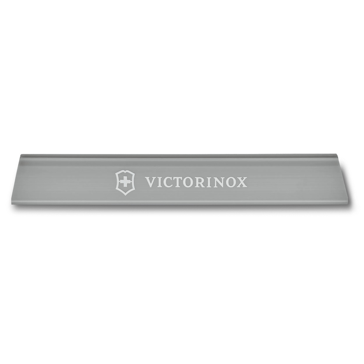 Victorinox gray polypropylene blade guard, flat top view with Victorinox logo