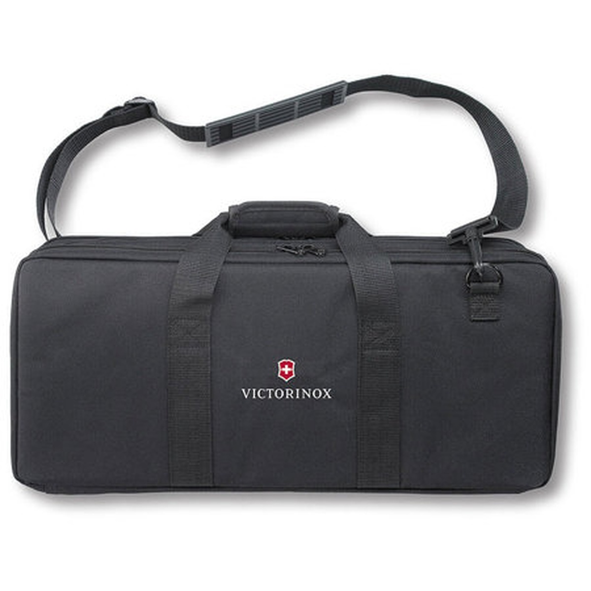Victorinox 7.4012.7 black polyester chef's executive knife case with shoulder strap and logo