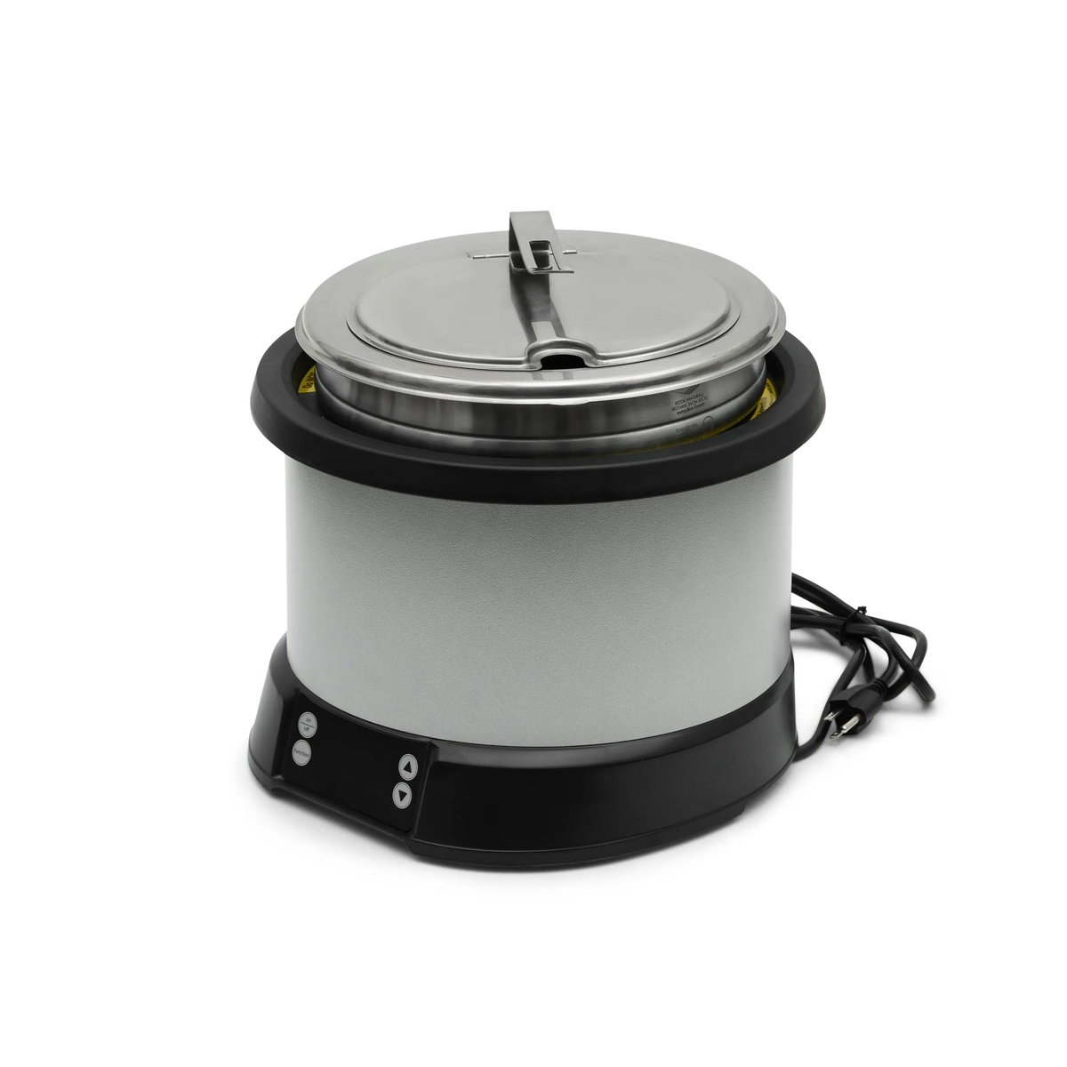 Vollrath Mirage 11-quart countertop induction rethermalizer in natural finish with stainless steel hinged lid and black digital control base