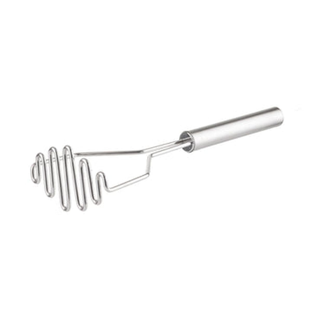 Angled view of TableCraft potato masher showing handle and face