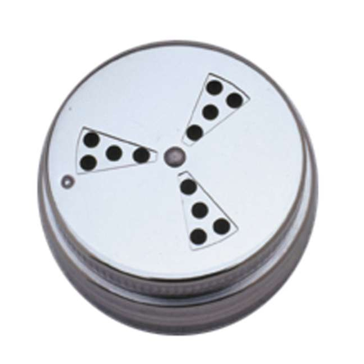 Close-up top view of Norpro 744 stainless steel shaker lid with two hole sections aligned open