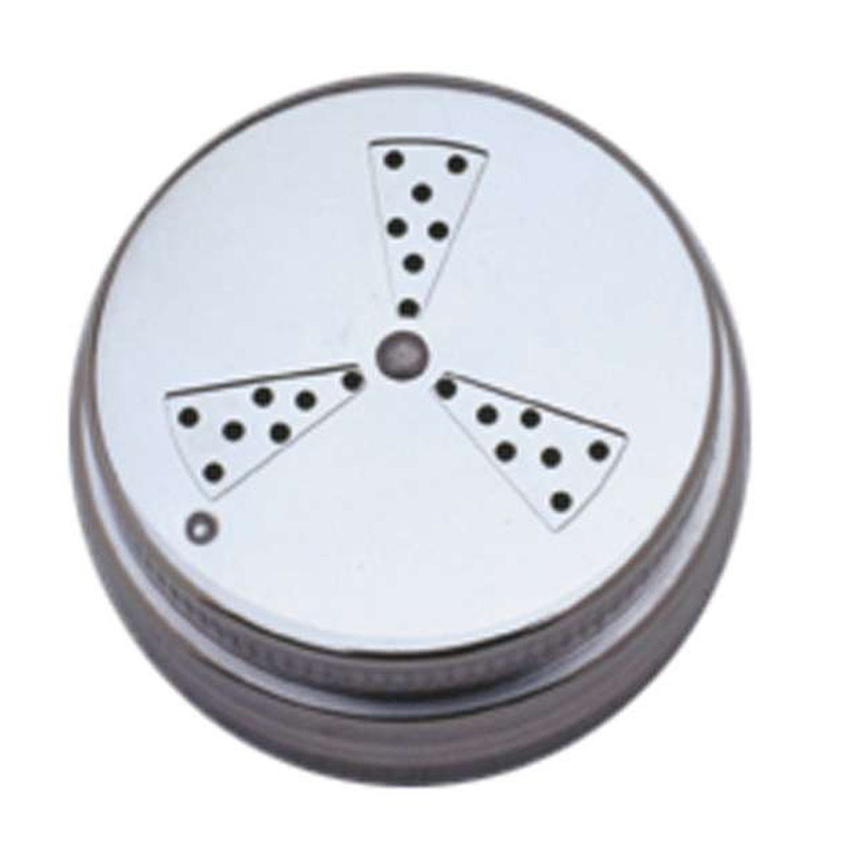 Close-up top view of Norpro 744 stainless steel shaker lid showing three open hole sections