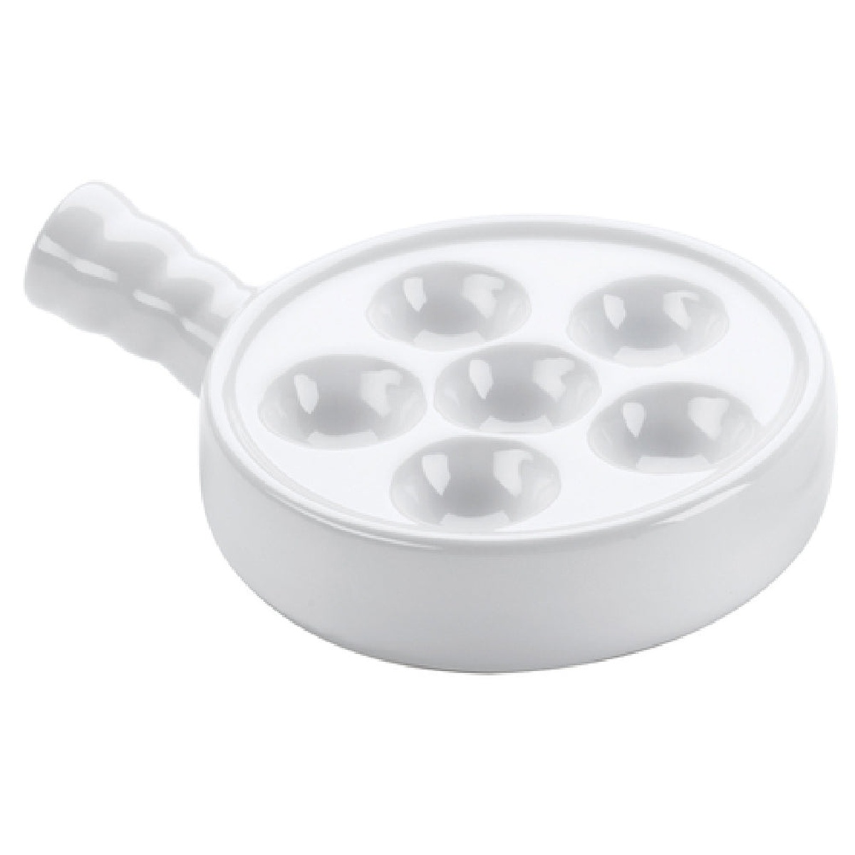 Browne USA Foodservice 744042 white ceramic stoneware escargot plate with six holes and side handle
