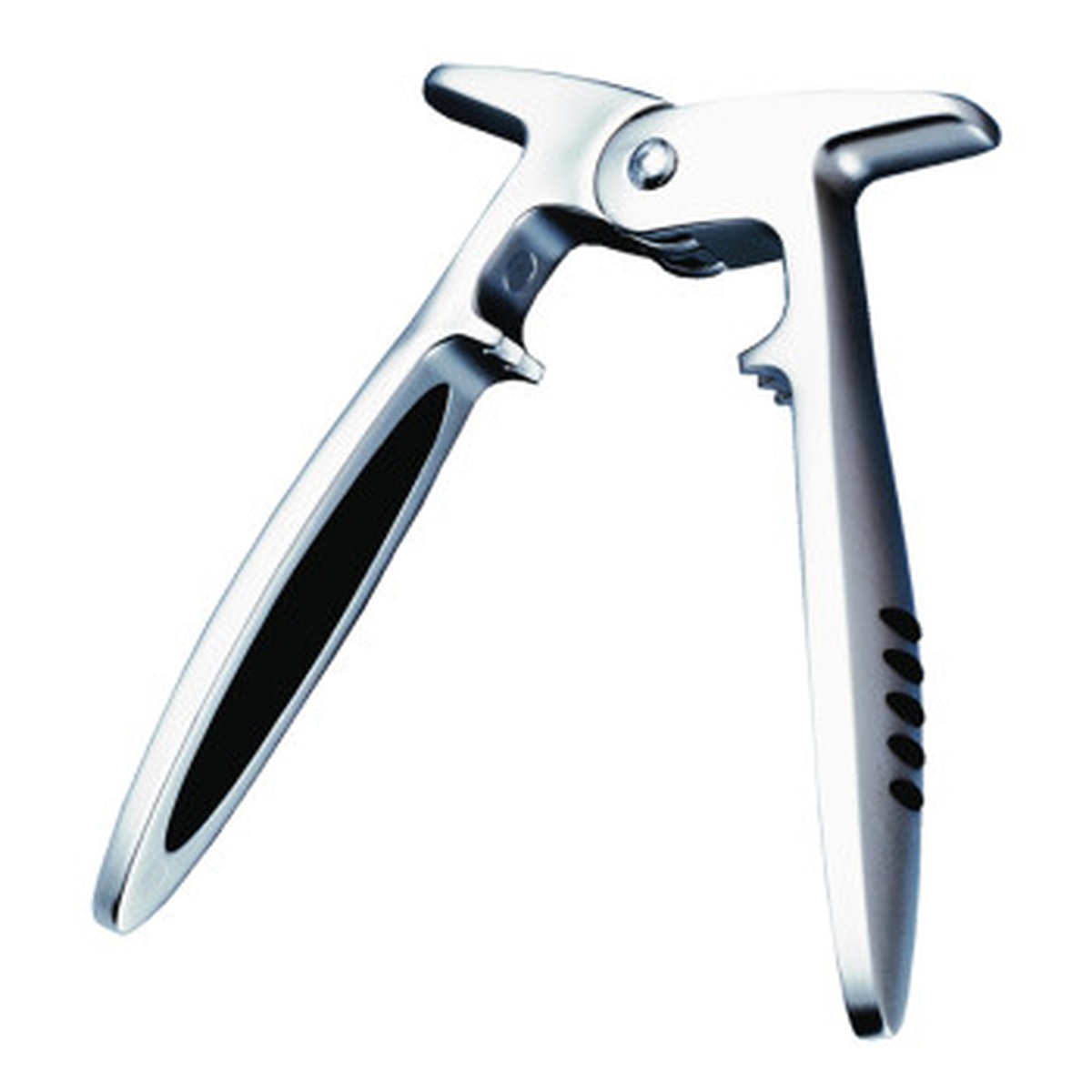 Franmara SwiftTurn champagne opener with chrome finish and rubber-grip handles