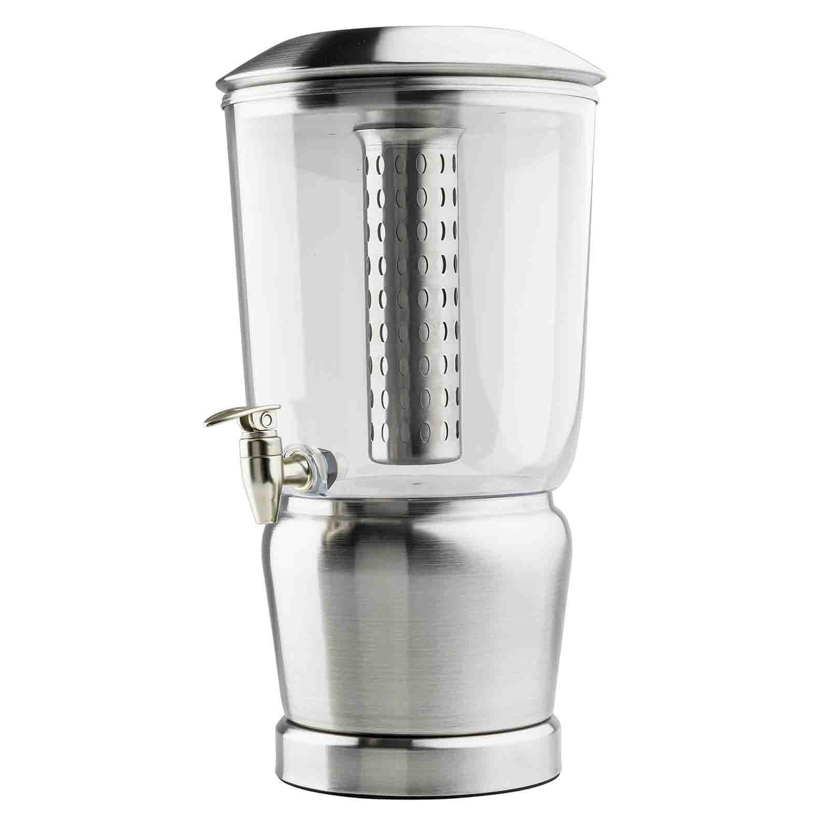 TableCraft 75 beverage dispenser with stainless steel base and removable ice core visible through clear Tritan reservoir
