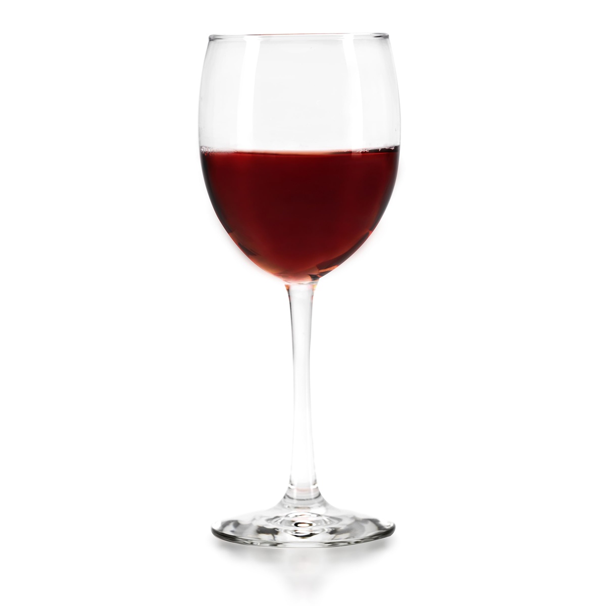 Libbey 7502 Vina wine glass filled with red wine, showing bowl shape and generous capacity