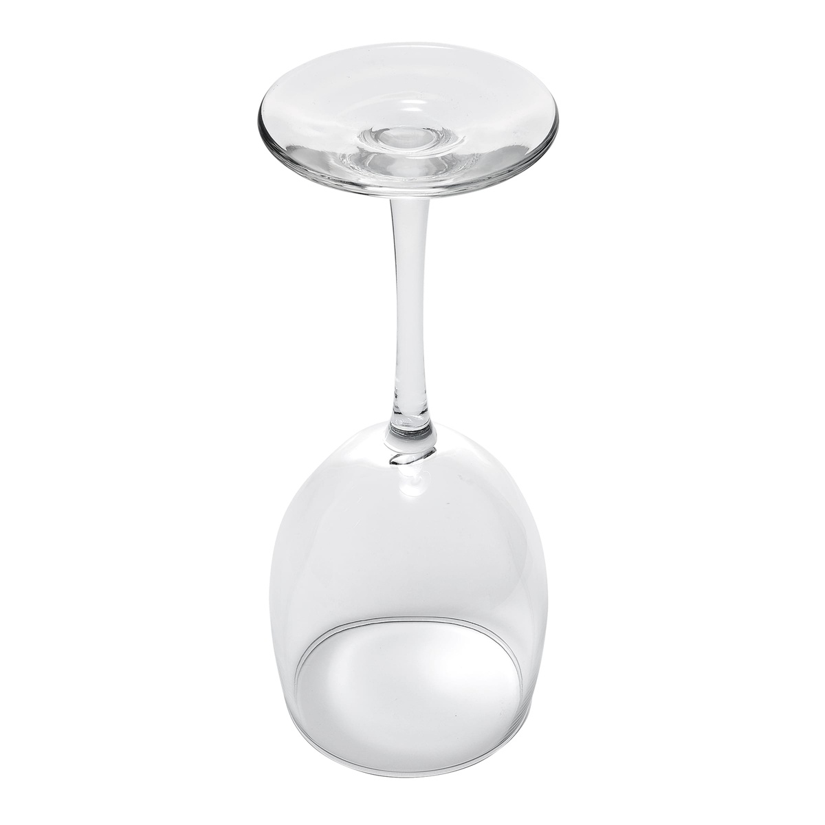 Libbey 7502 Vina wine glass shown upside down, displaying the sturdy rounded base and thin stem