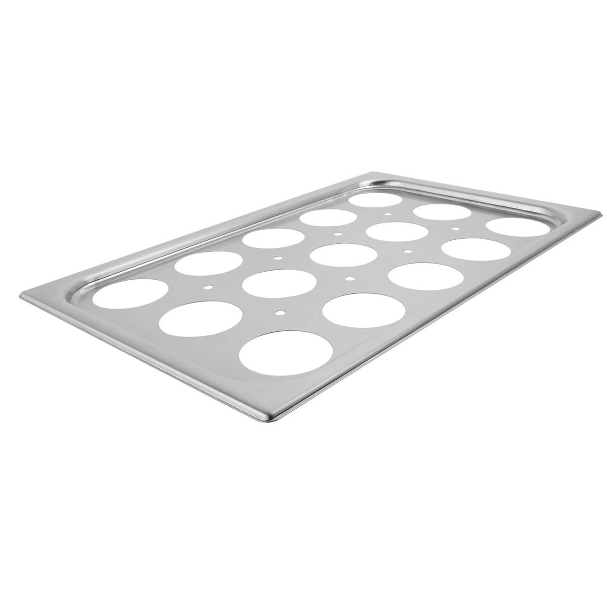Vollrath 75062 full-size stainless steel egg poacher plate with 15 circular holes for poaching cups
