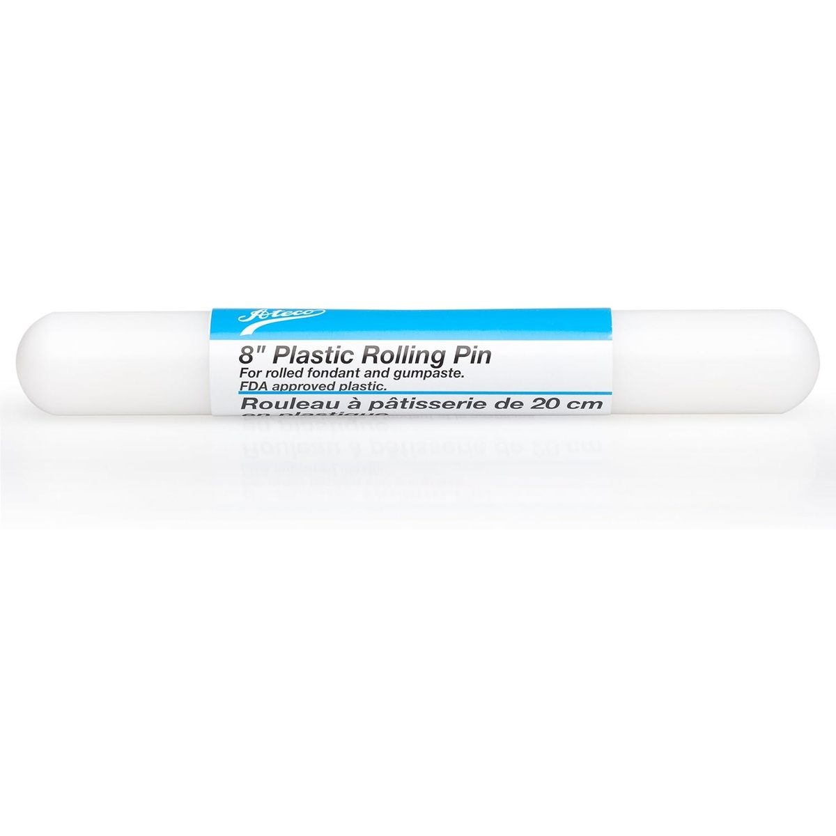 Ateco 7510 white plastic rolling pin with blue label band
