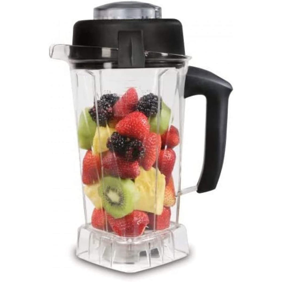 Clear Vitamix blender container with handle and lid