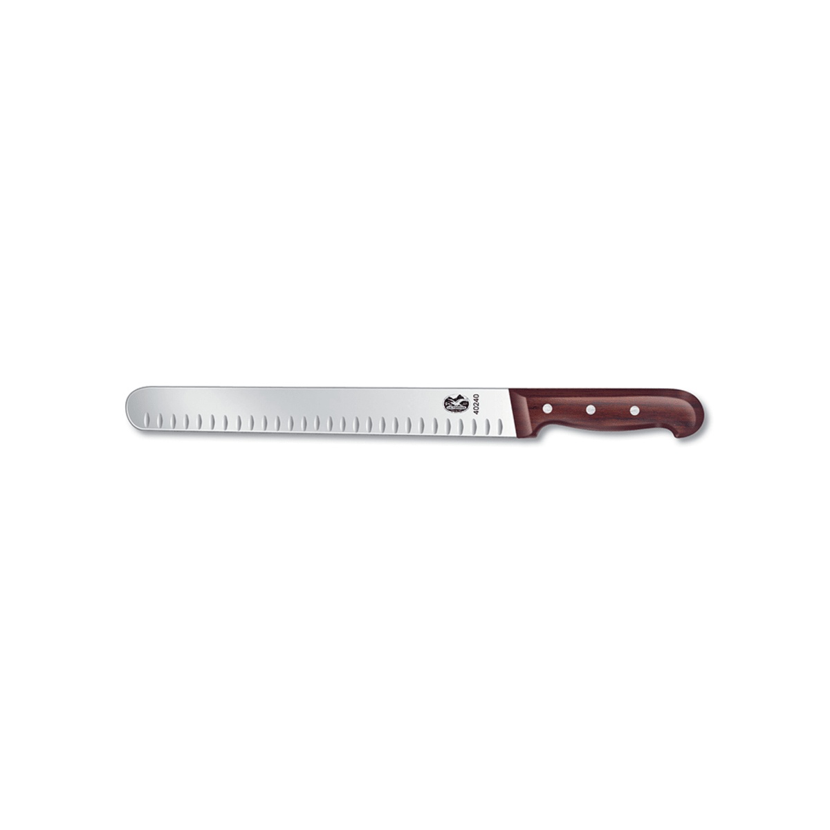 Victorinox 7.6059.12 14-inch Granton edge slicer knife with high-carbon stainless steel blade and brown rosewood handle
