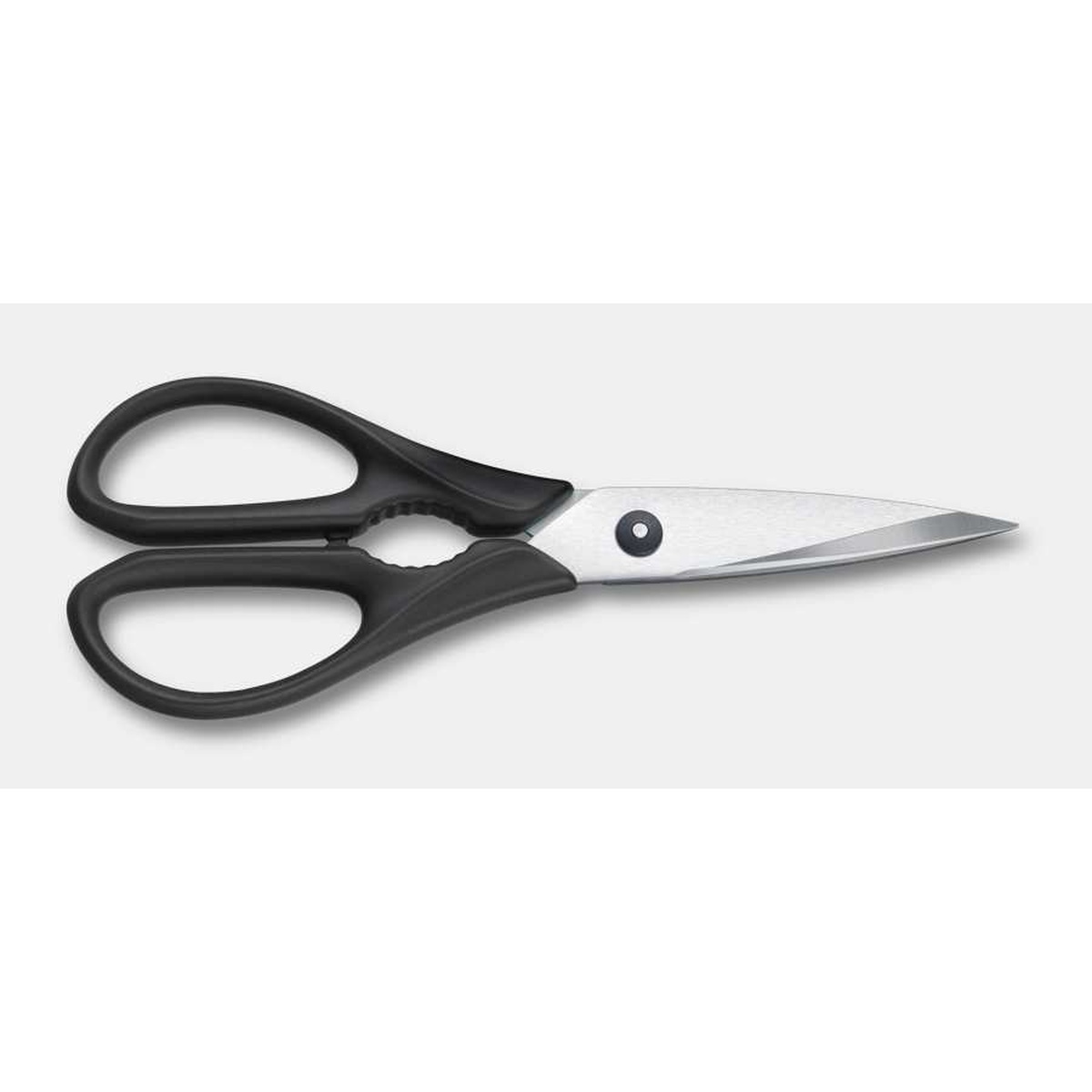 Victorinox Kitchen Shears handle detail showing black polypropylene grip and integrated nut-cracking cavity