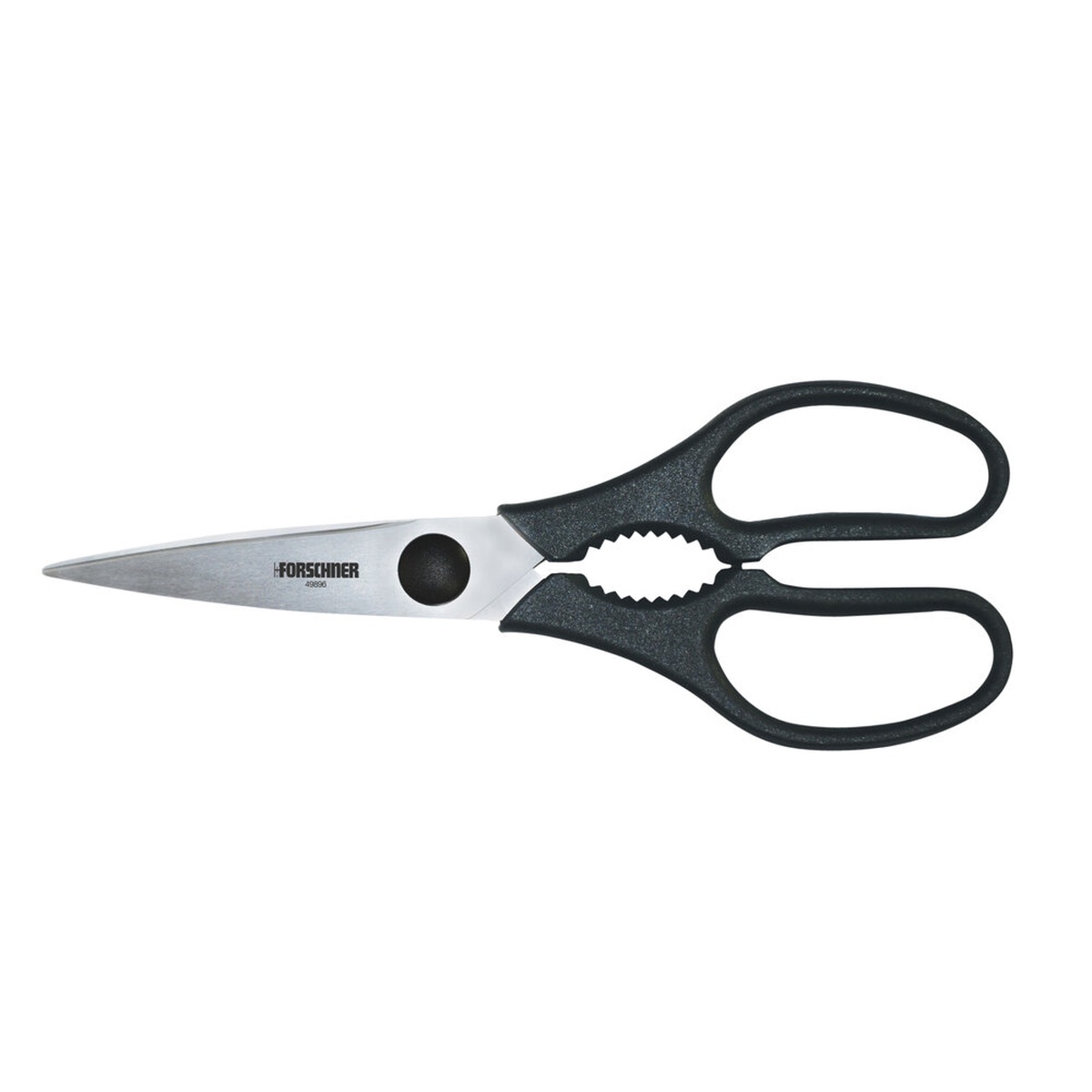 Victorinox 7.6379.1 all-purpose kitchen shears with stainless steel blades and black polypropylene handles, open position